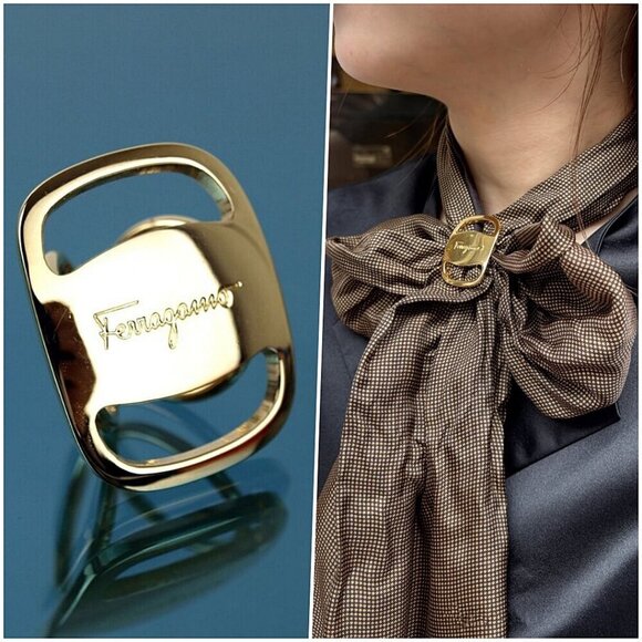 Salvatore Ferragamo Timeless Gold Vara Scarf Ring NWOT